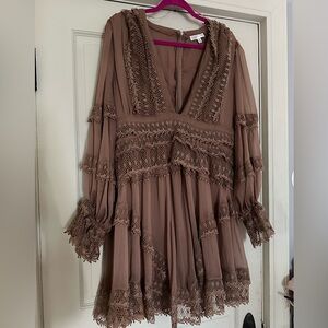 PLUS SIZE Long sleeve burnt rose/taupe cocktail dress